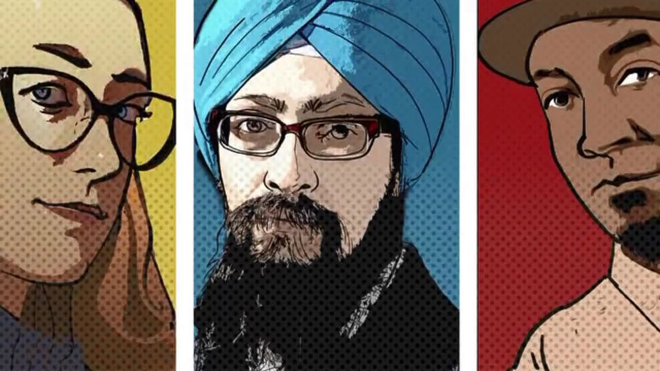 A four-color separation style illustration featuring the film's three subjects.
